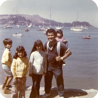 dad and kids on angle island